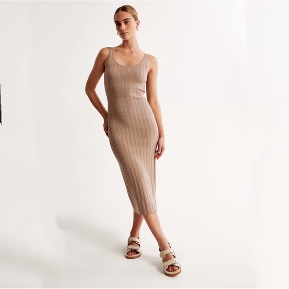 Abercrombie & Fitch Ribbed Tank Maxi Dress Sleeveless Casual Tan Large‎ - Picture 1 of 6